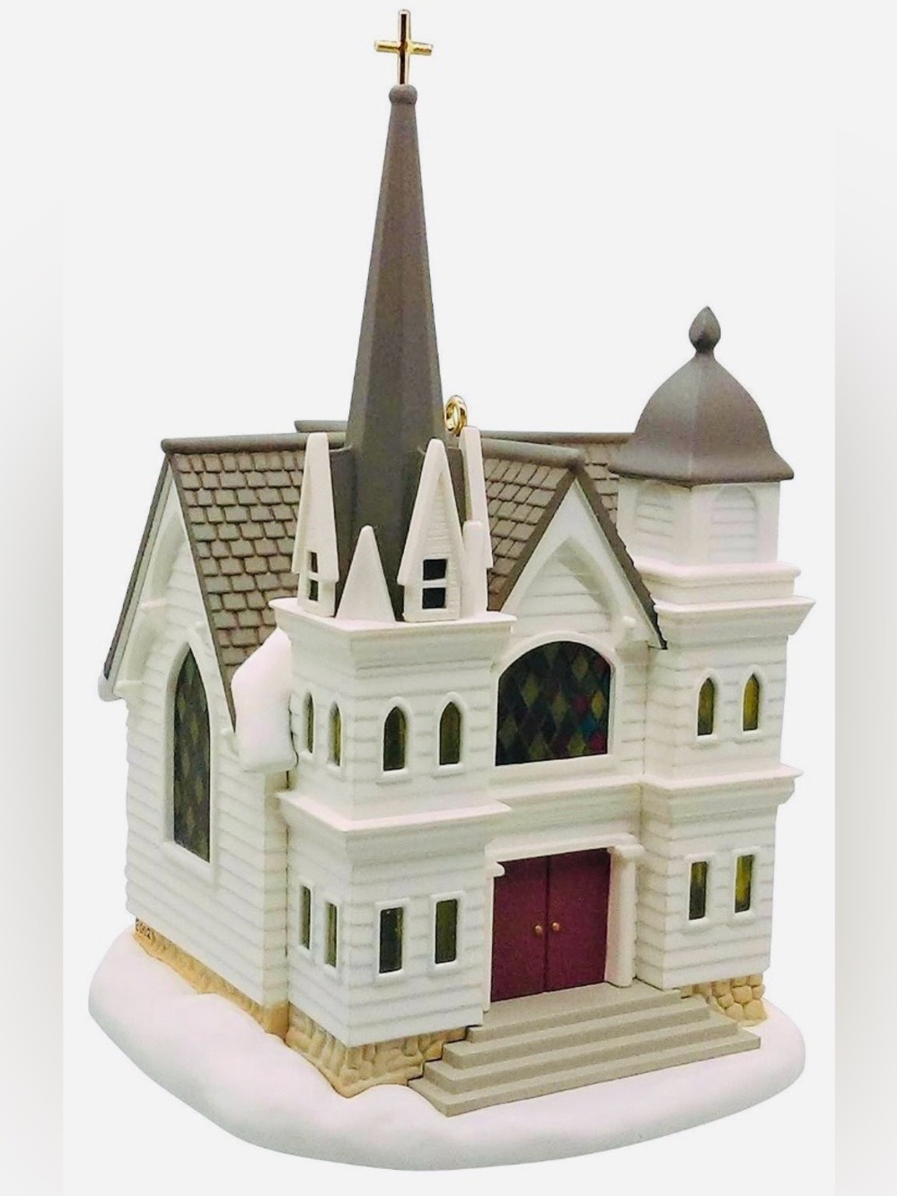 2002 Country Church Hallmark Keepsake Ornament Country Church White Blue Red